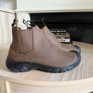 KEEN|Men's Anchorage Brown Leather Ankle Boots,slip on & waterproof•NEW,size 12